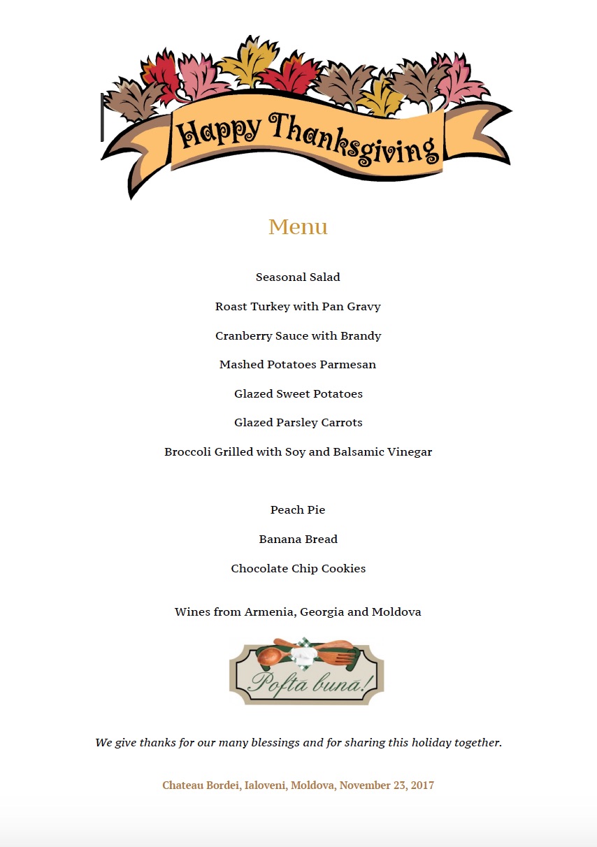 Thanksgiving Menu 2017